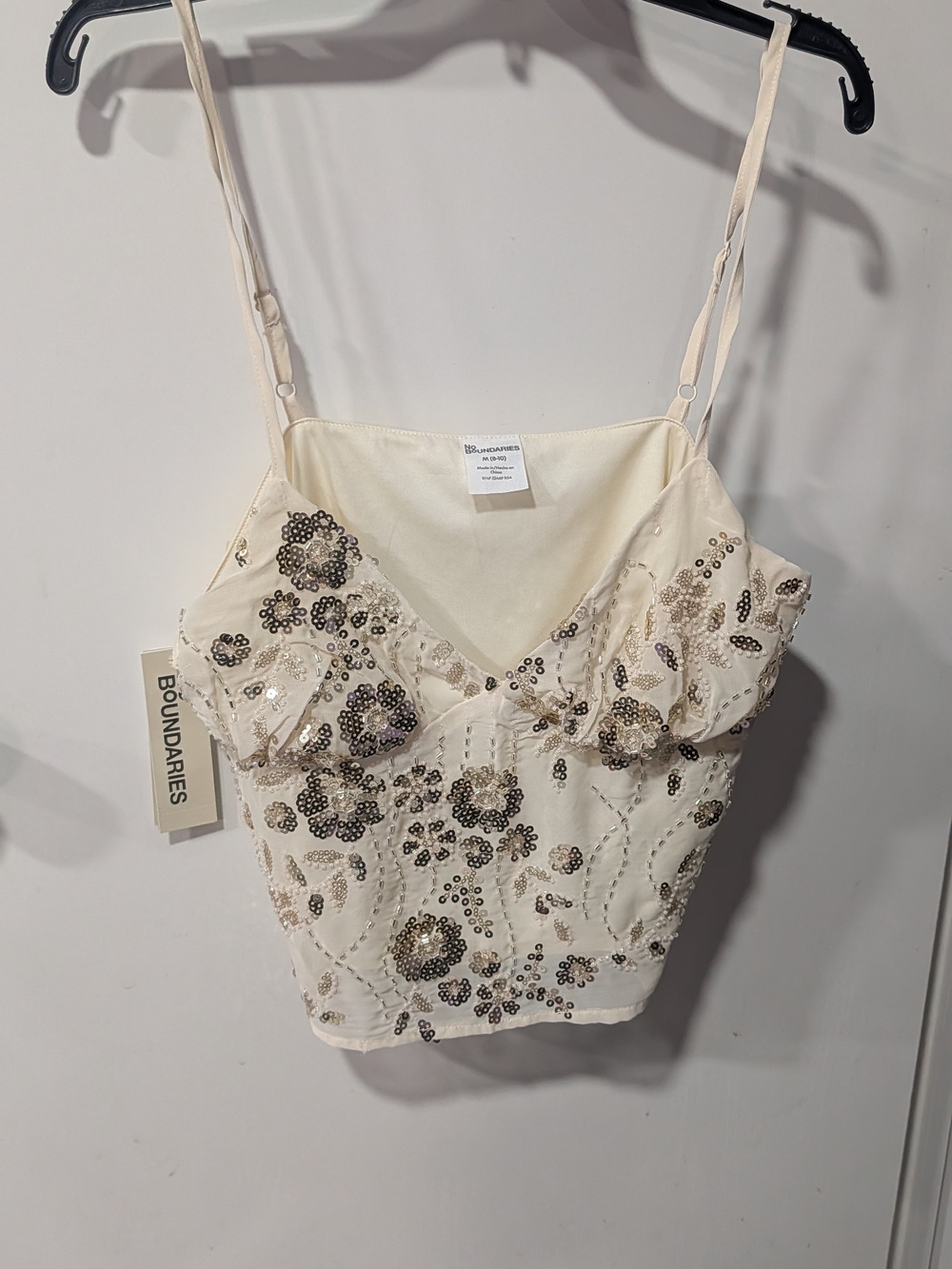 No Boundaries Cream Beaded Floral Cami Top
